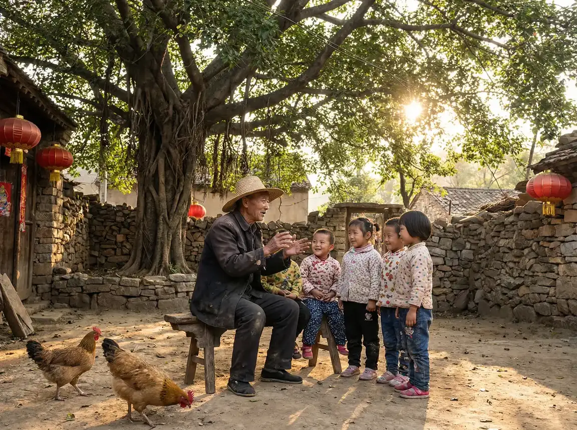 老人在大榕树下给孩子们讲故事 - avove啪啪啪 乡村记忆